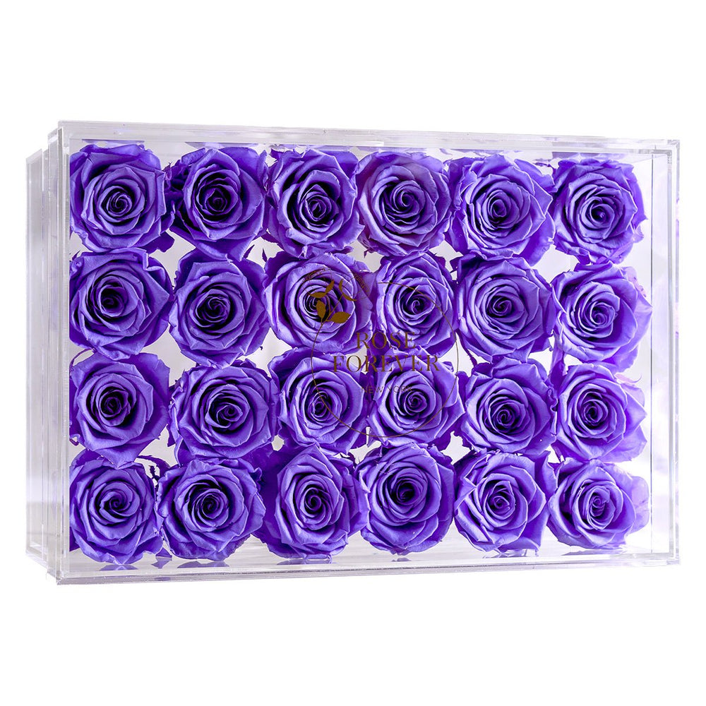 24 Lavender Roses - Rectangular Crystal Box - Rose Forever