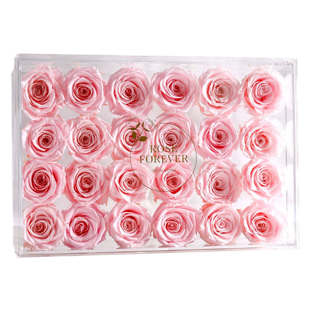 24 Light Pink Roses - Rectangular Crystal Box - Rose Forever