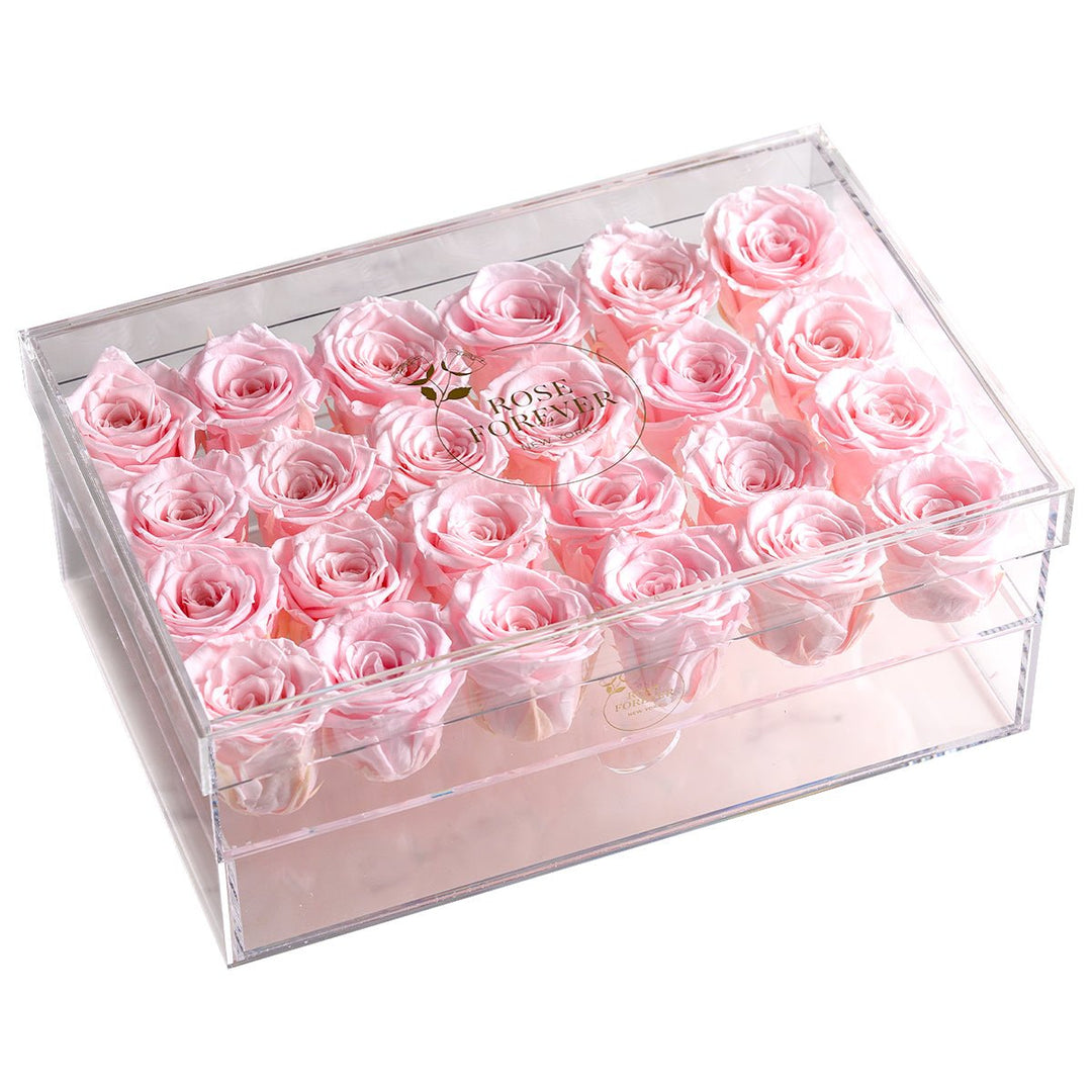 24 Light Pink Roses - Rectangular Crystal Box - Rose Forever
