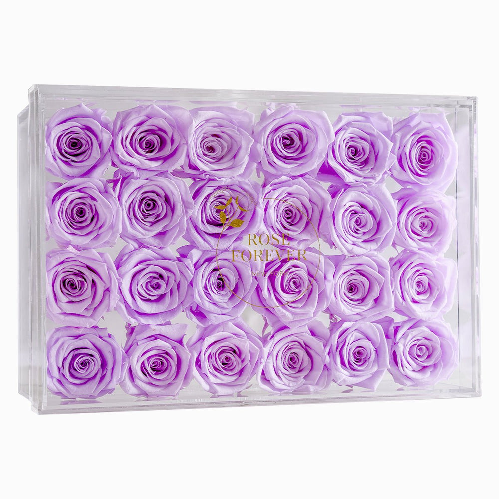 24 Lilac Roses - Rectangular Crystal Box - Rose Forever