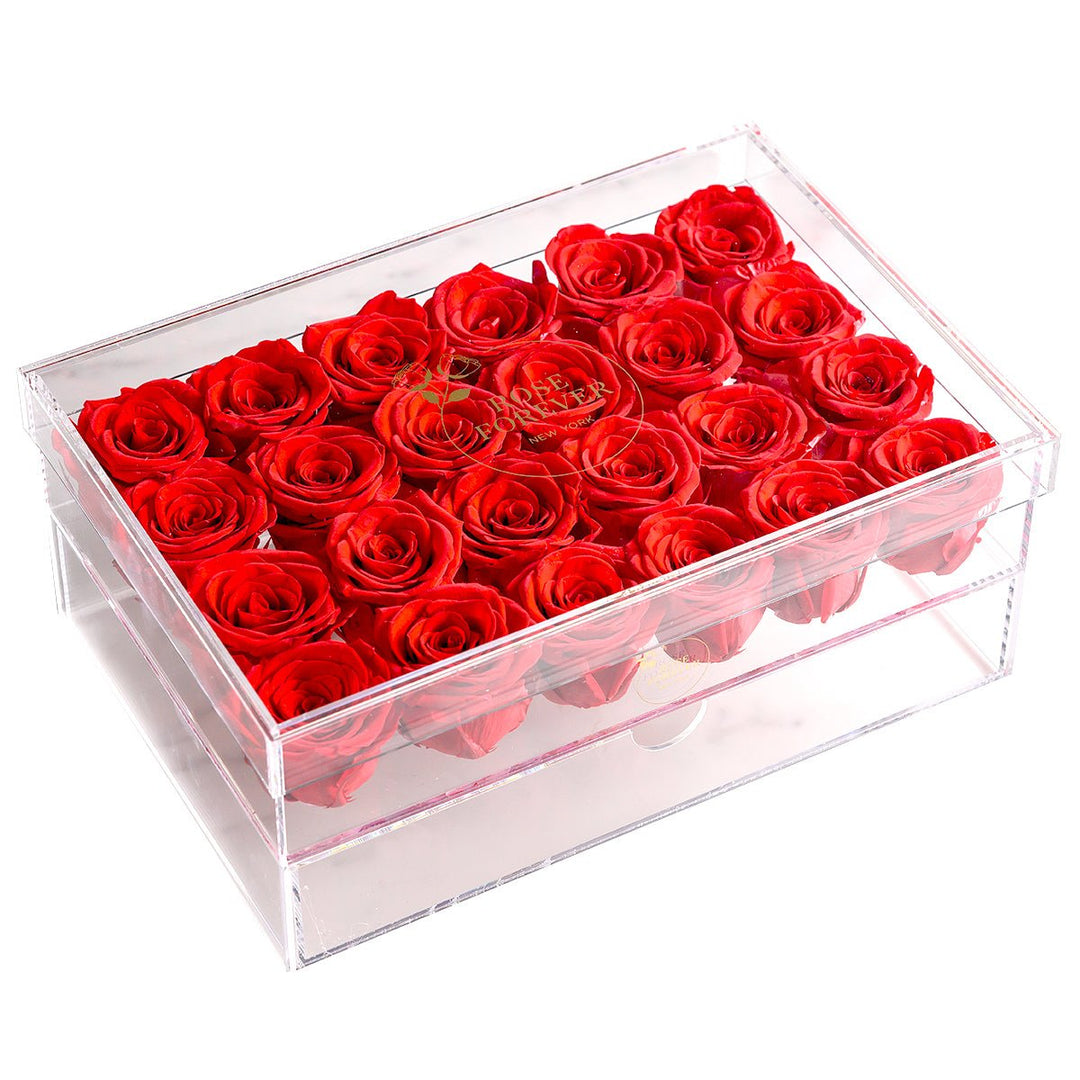 24 Red Roses - Rectangular Crystal Box - Rose Forever