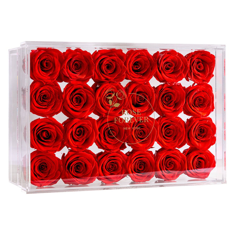 24 Red Roses - Rectangular Crystal Box - Rose Forever