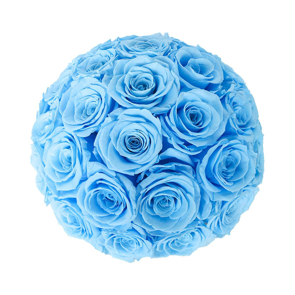 35 Baby Blue Roses - Dome Arrangement in a White Hat Box - Rose Forever