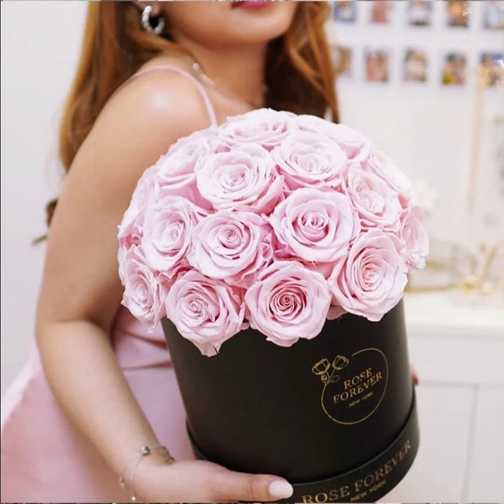 35 Pink Roses - Dome Arrangement in a Black Hat Box