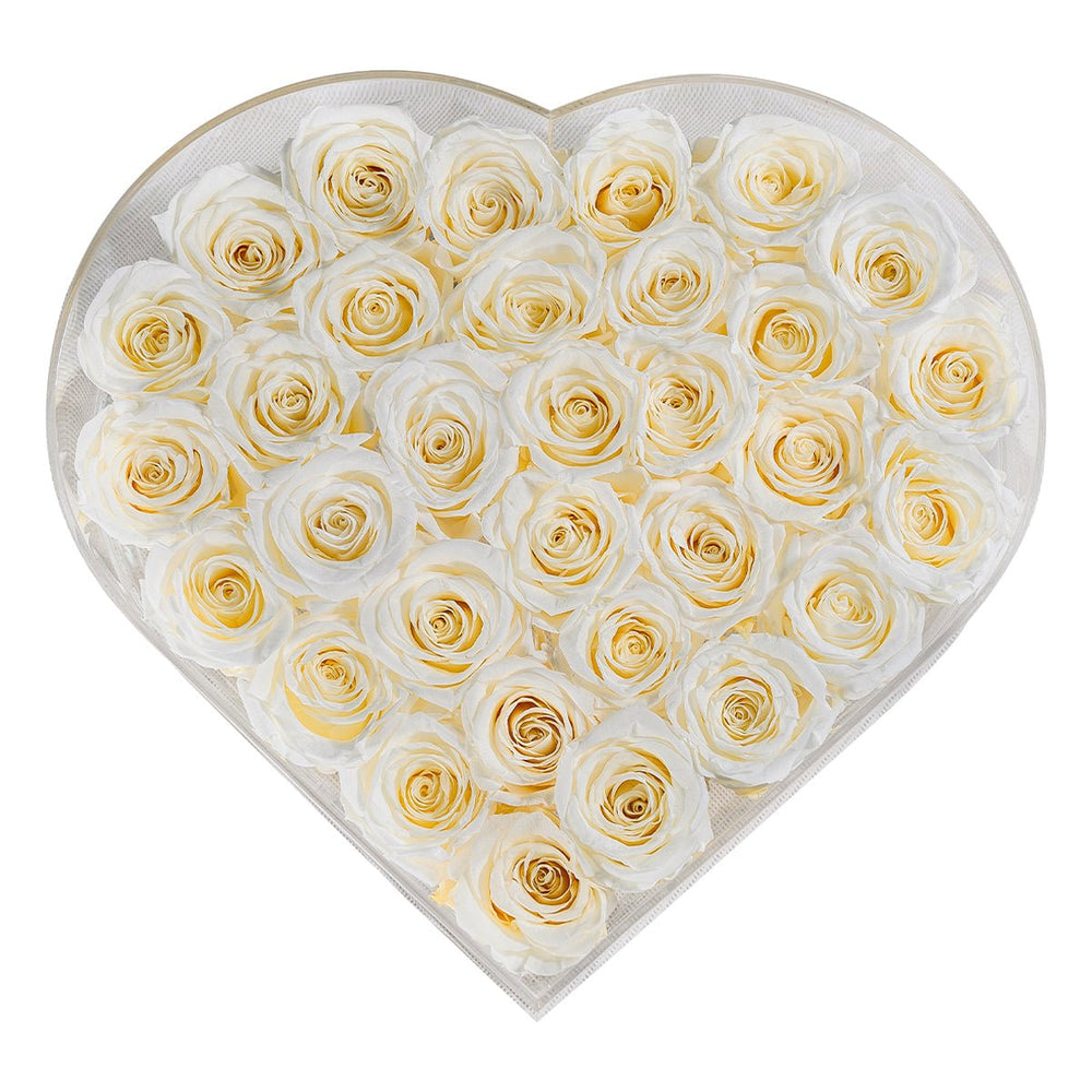 35 Ivory Roses - Crystal Heart Box - Rose Forever
