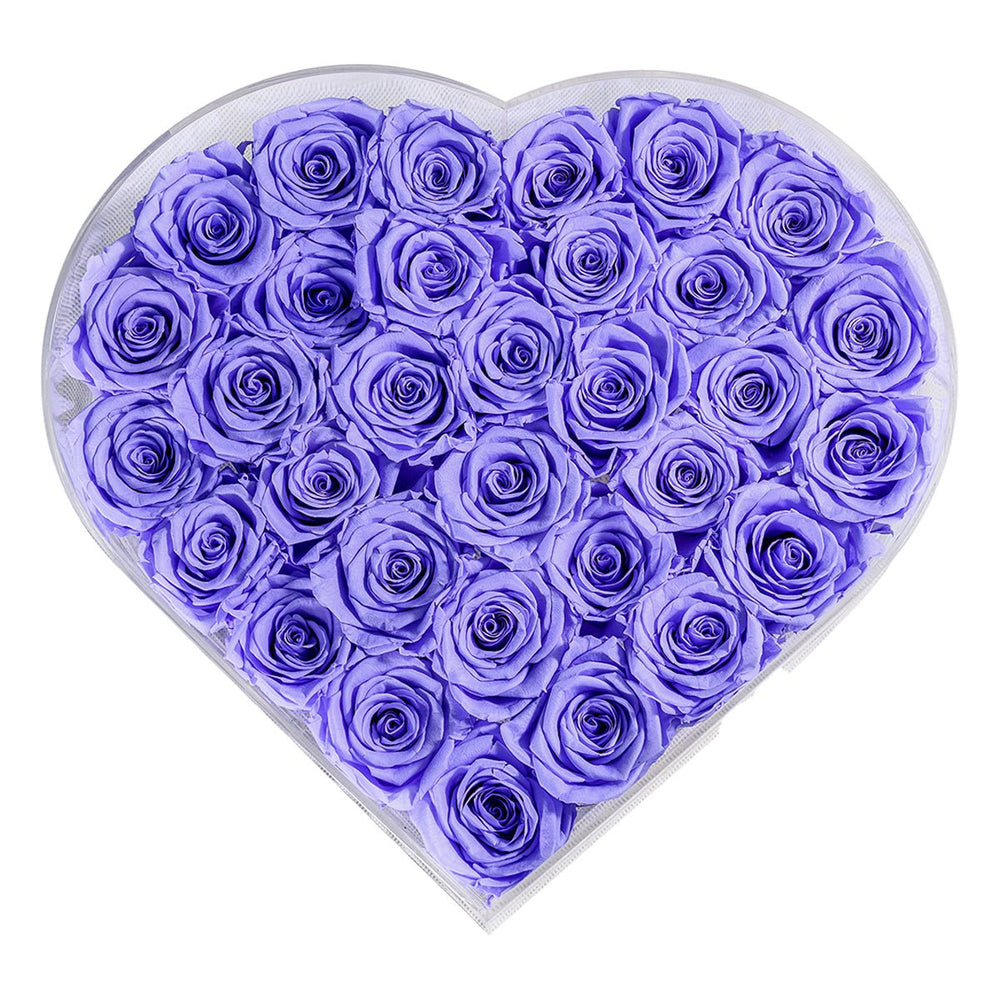 35 Lavender Roses - Crystal Heart Box - Rose Forever