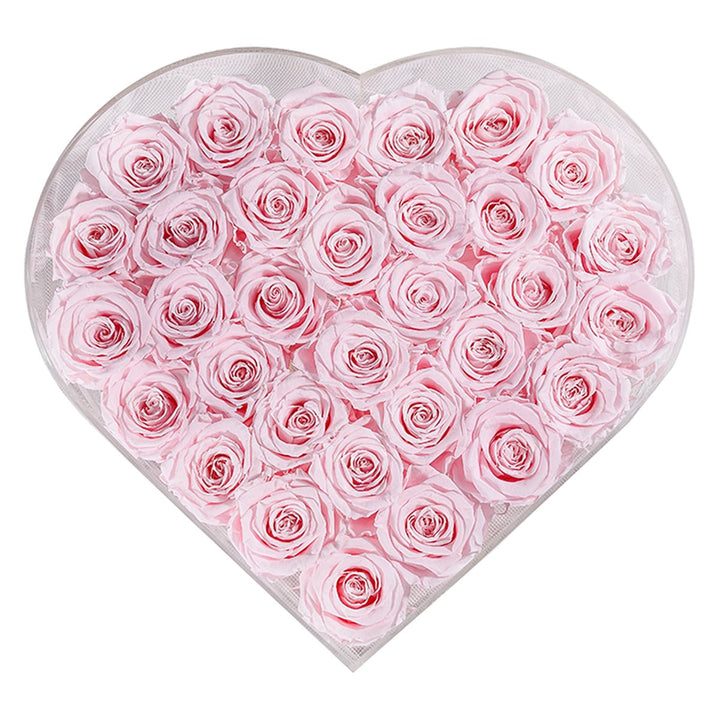 35 Light Pink Roses - Crystal Heart Box - Rose Forever