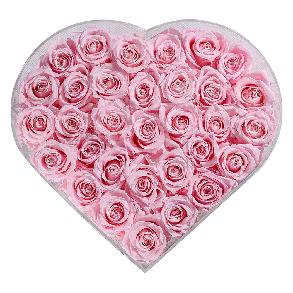 35 Pink Roses - Crystal Heart Box - Rose Forever