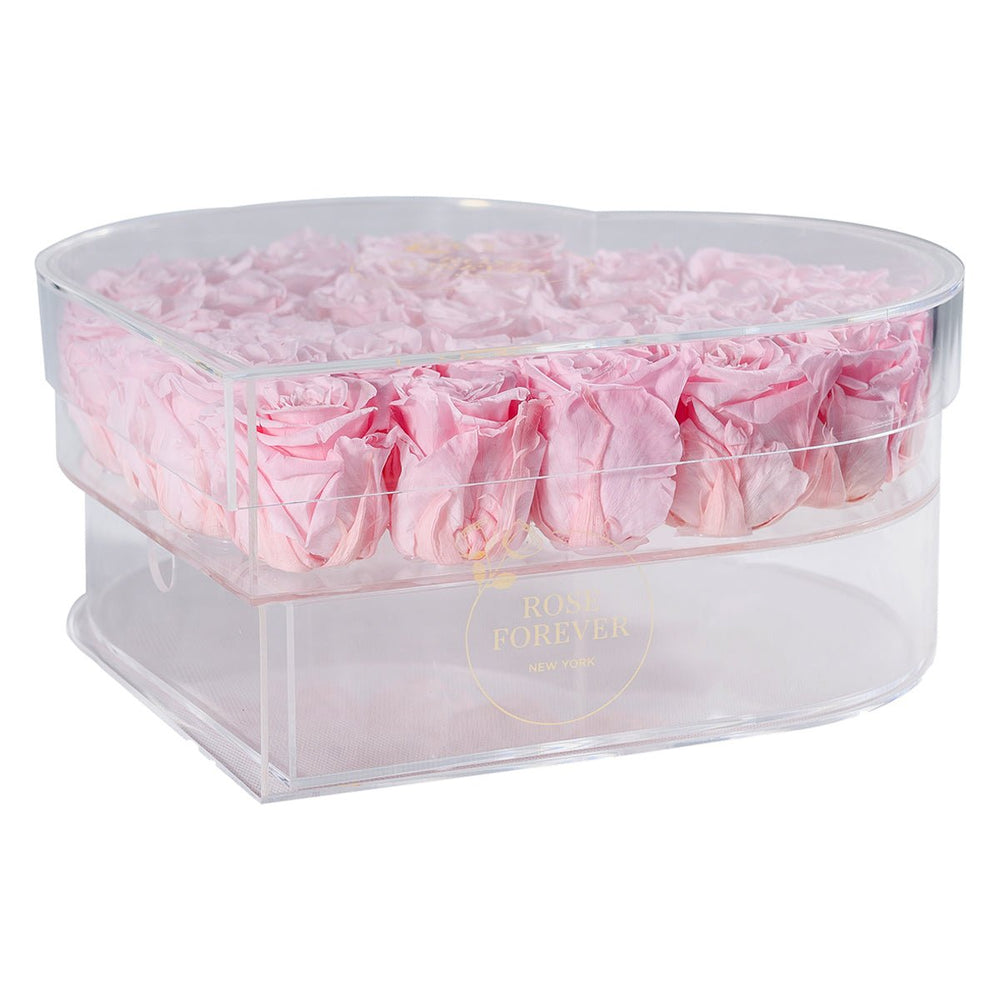 35 Pink Roses - Crystal Heart Box - Rose Forever