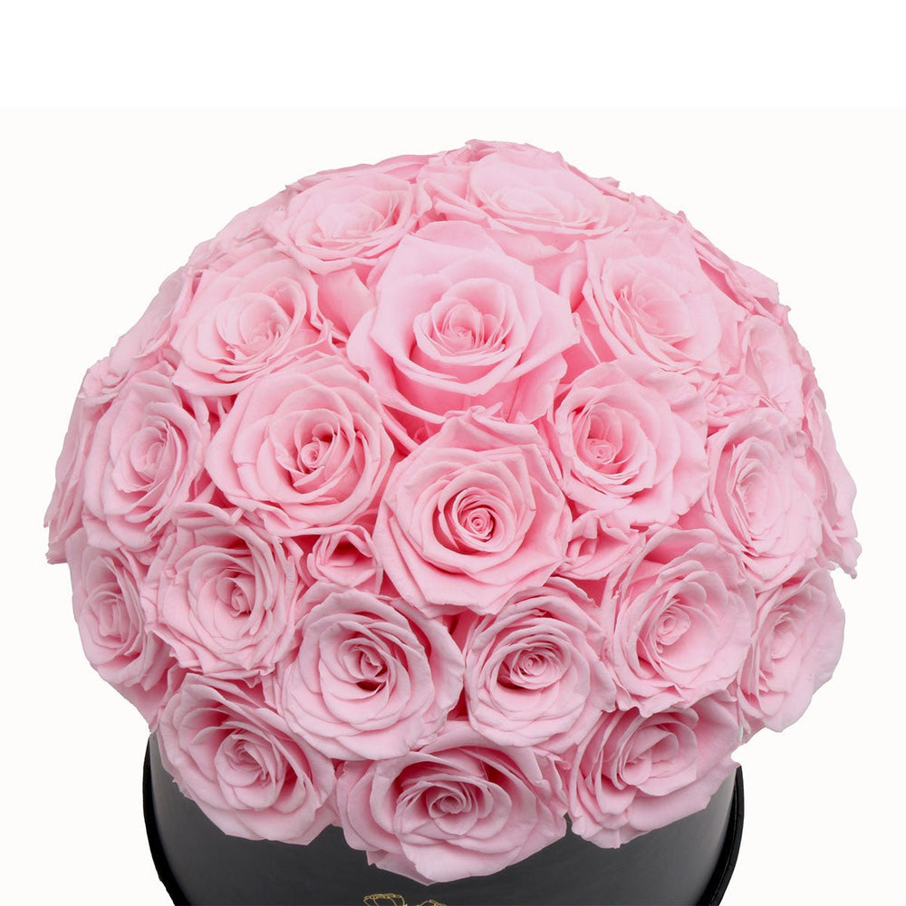 35 Pink Roses - Dome Arrangement in a Black Hat Box - Rose Forever