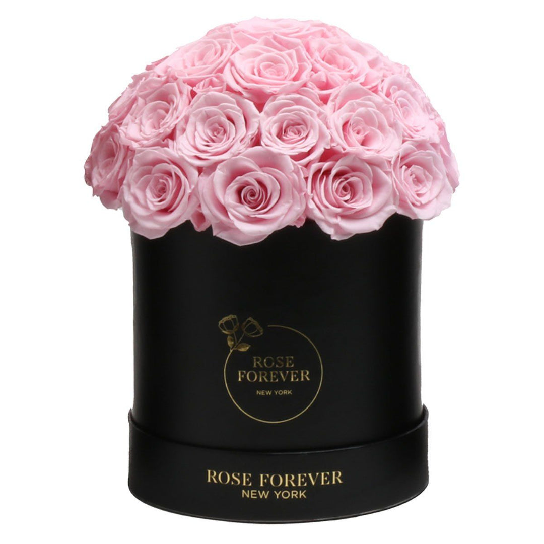 35 Pink Roses - Dome Arrangement in a Black Hat Box - Rose Forever