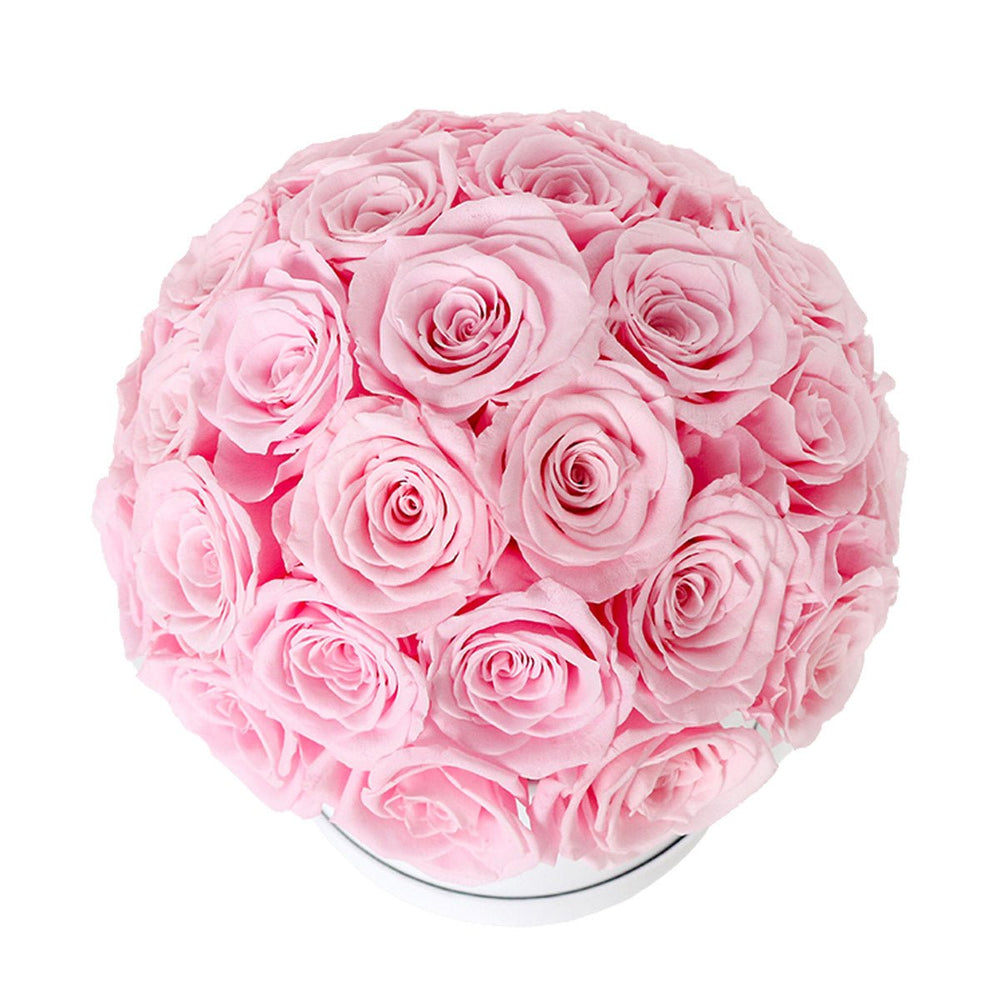 35 Pink Roses - Dome Arrangement in a White Hat Box - Rose Forever