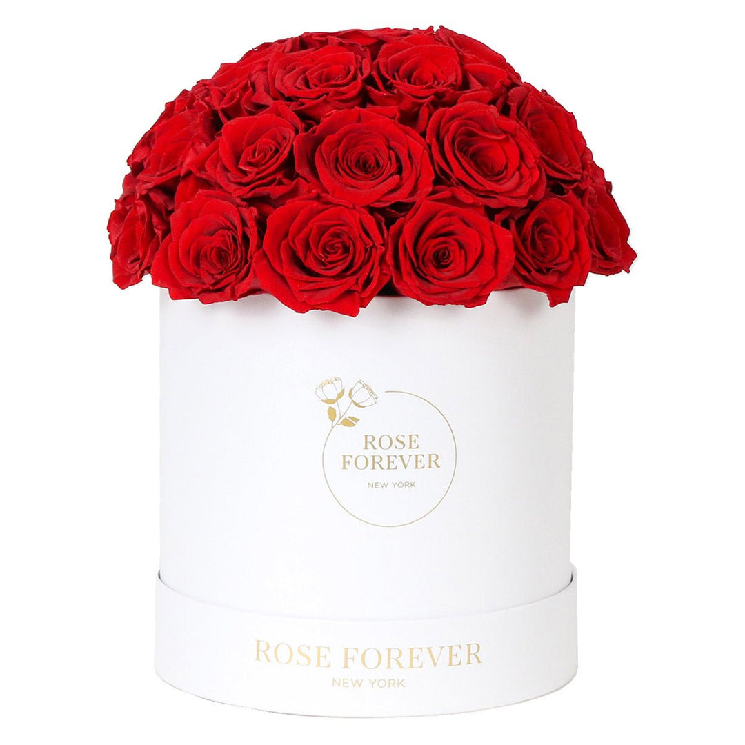 35 Red Roses - Dome Arrangement in a White Hat Box - Rose Forever
