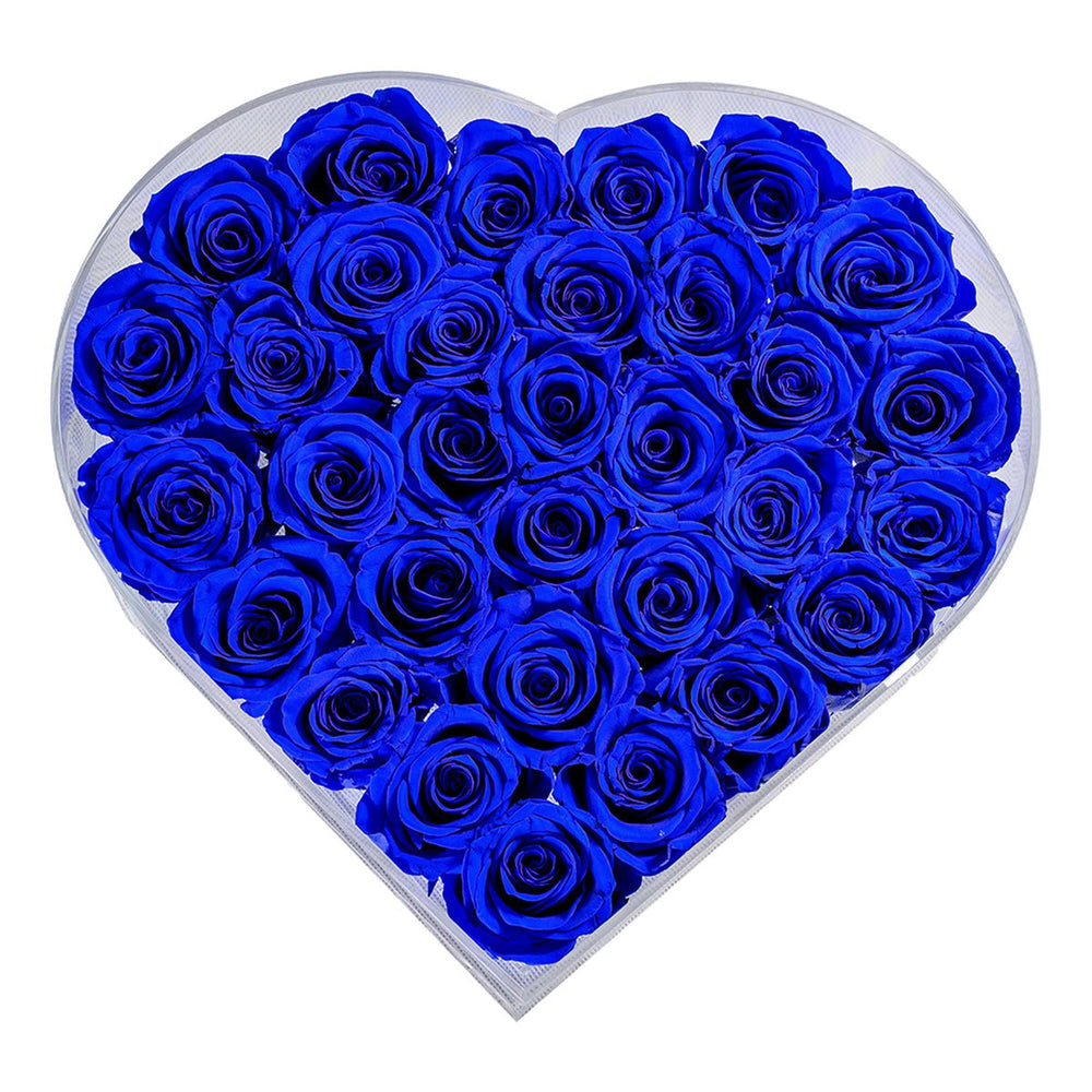 35 Royal Blue Roses - Crystal Heart Box - Rose Forever