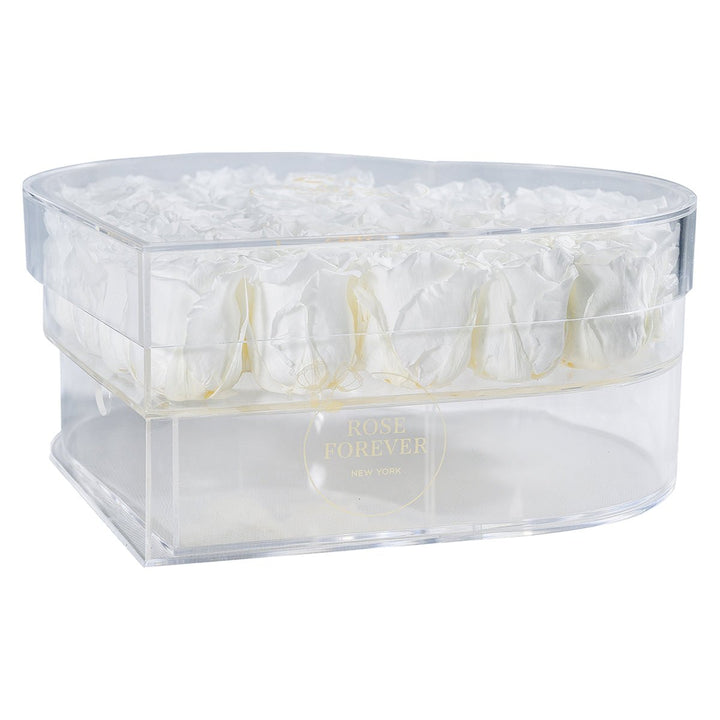 35 White Roses - Crystal Heart Box - Rose Forever