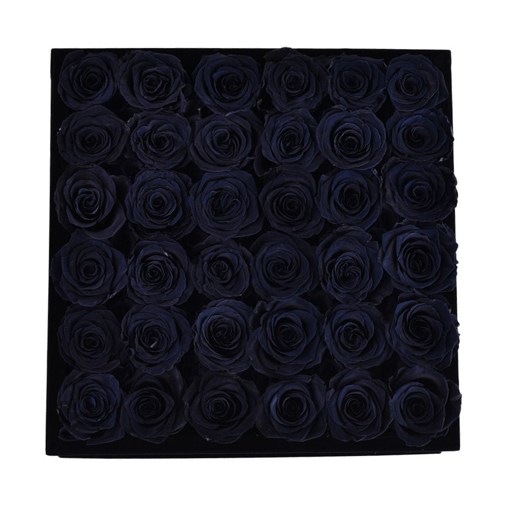36 Black Roses - Black Square Velvet Box - Rose Forever