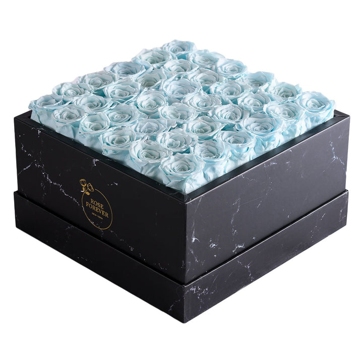 36 Blue Roses - Black Square Marble Box - Rose Forever