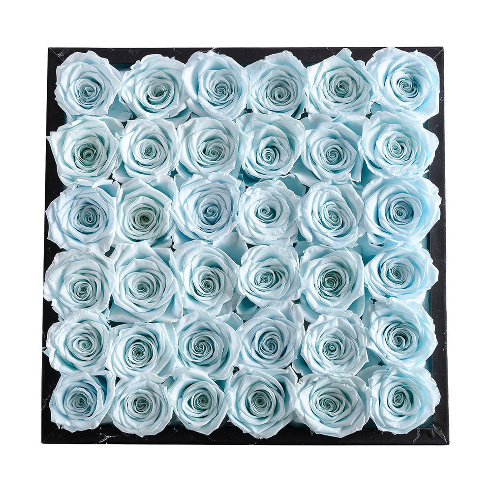 36 Blue Roses - Black Square Marble Box - Rose Forever