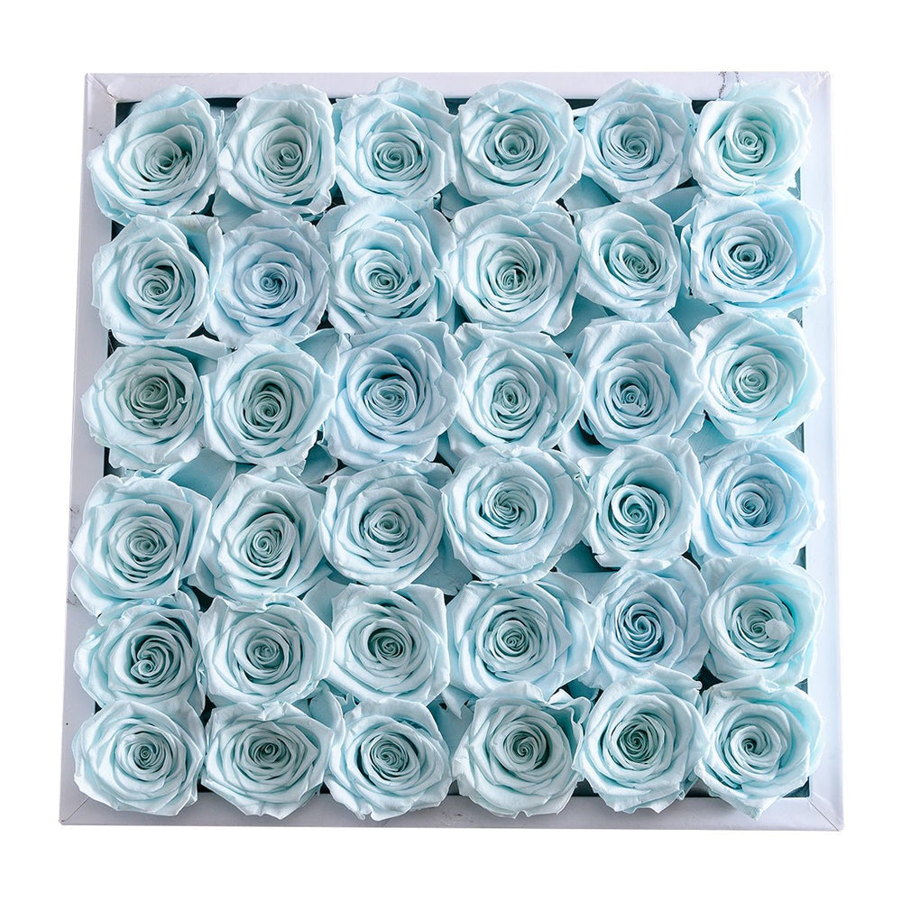 36 Blue Roses - White Marble Square Box - Rose Forever