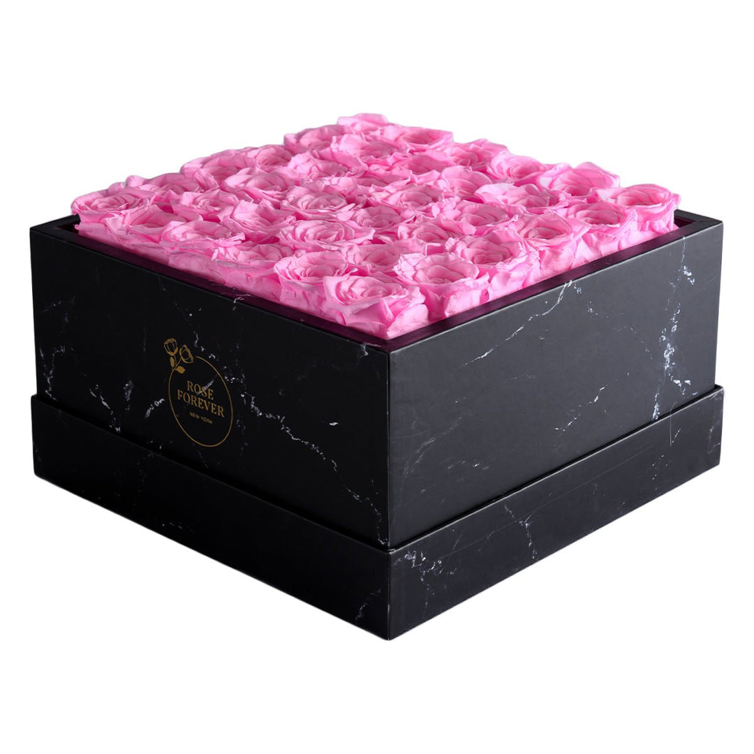36 Fuchsia Roses - Black Marble Box - Rose Forever