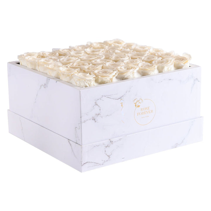 36 Ivory Roses - White Marble Square Box - Rose Forever