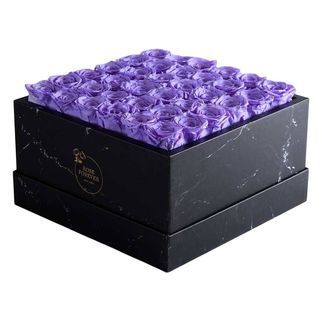 36 Lavender Roses - Black Square Marble Box - Rose Forever