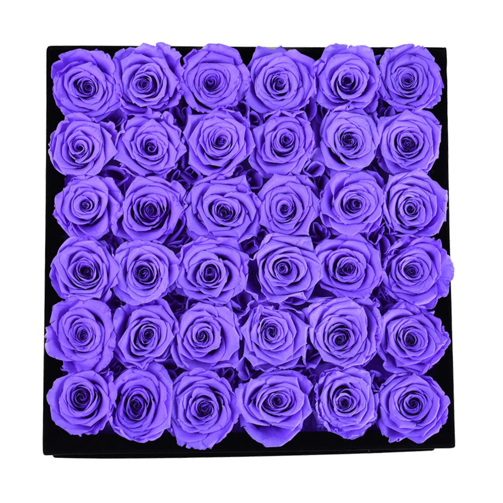 36 Lavender Roses - Black Square Velvet Box - Rose Forever