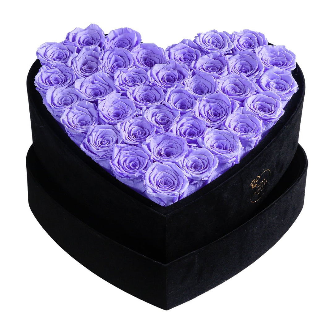 36 Lavender Roses - Heart Box - Rose Forever