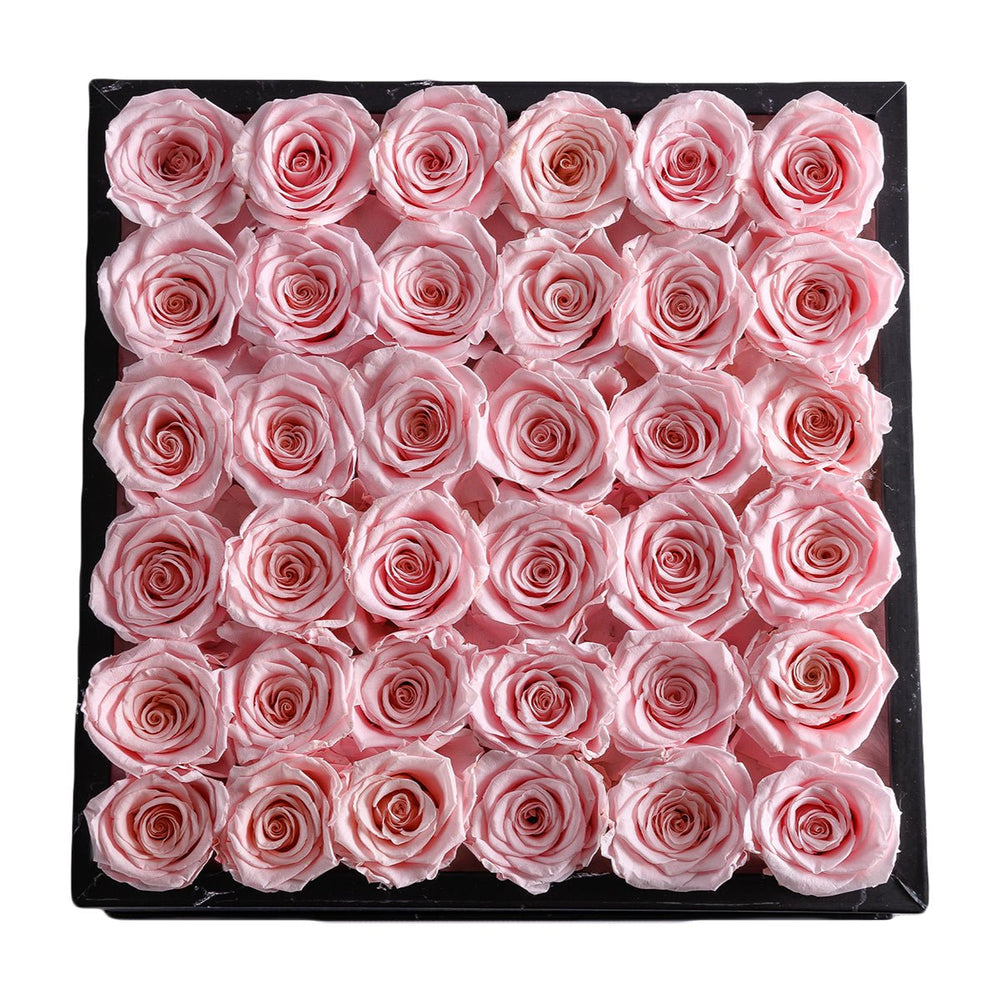 36 Light Pink Roses - Black Square Marble Box - Rose Forever