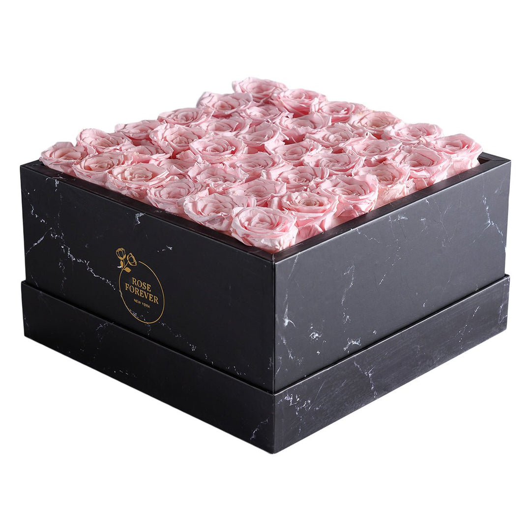 36 Light Pink Roses - Black Square Marble Box - Rose Forever