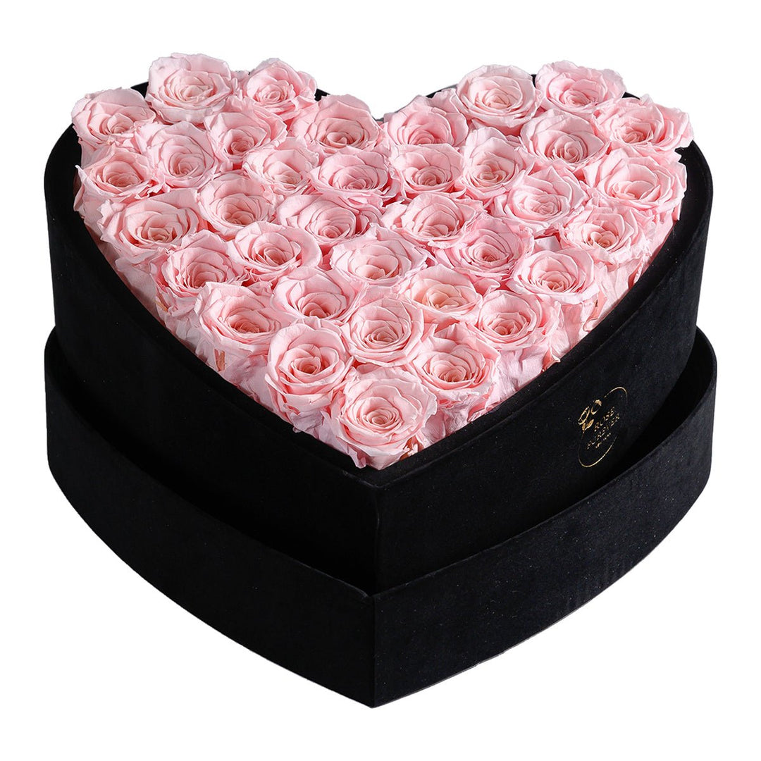 36 Light Pink Roses - Heart Velvet Box - Rose Forever