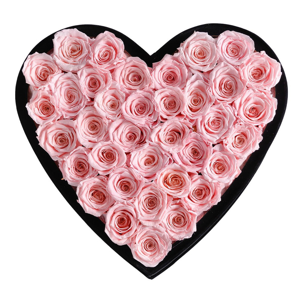 36 Light Pink Roses - Heart Velvet Box - Rose Forever