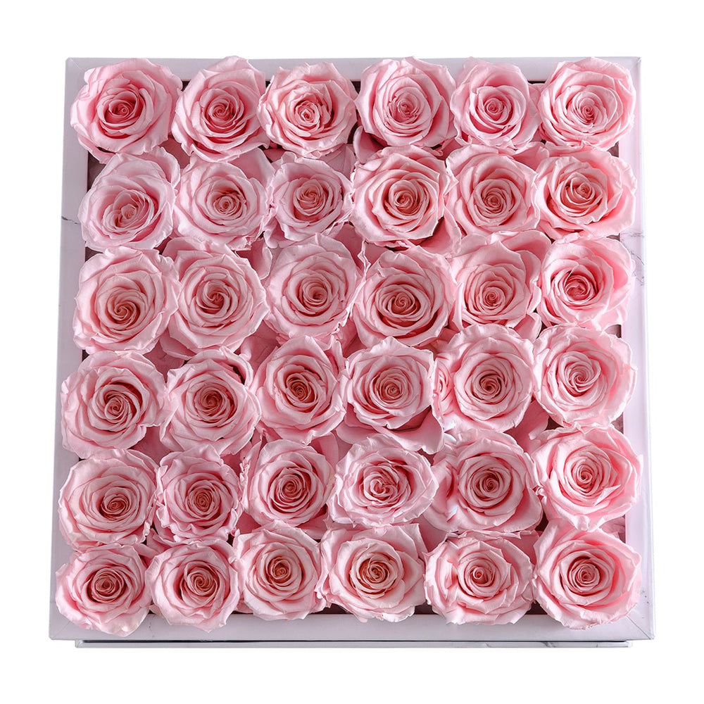 36 Light Pink Roses - White Marble Square Box - Rose Forever