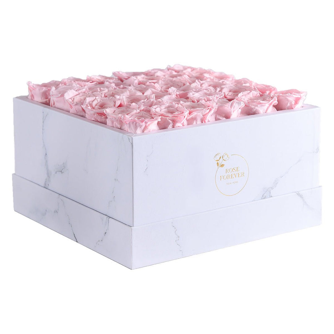 36 Light Pink Roses - White Marble Square Box - Rose Forever