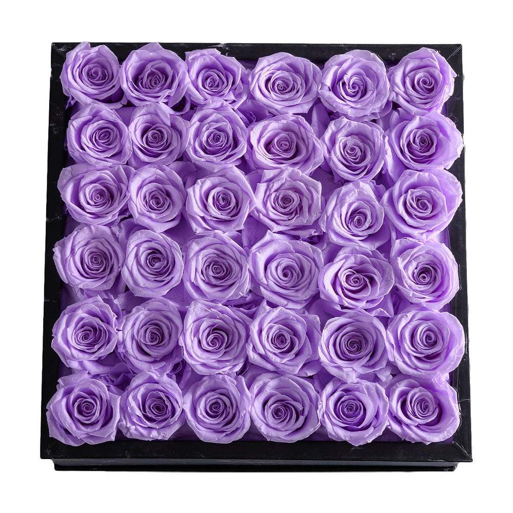 36 Lilac Roses - Black Square Marble Box - Rose Forever