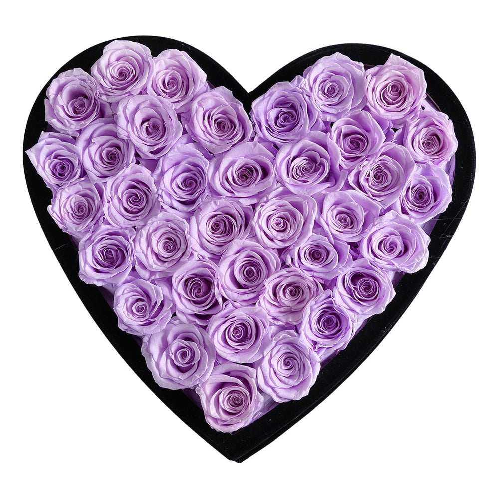 36 Lilac Roses - Heart Box - Rose Forever