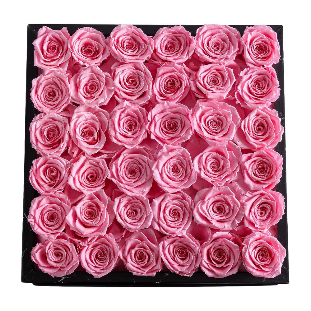 36 Pink Roses - Black Square Marble Box - Rose Forever