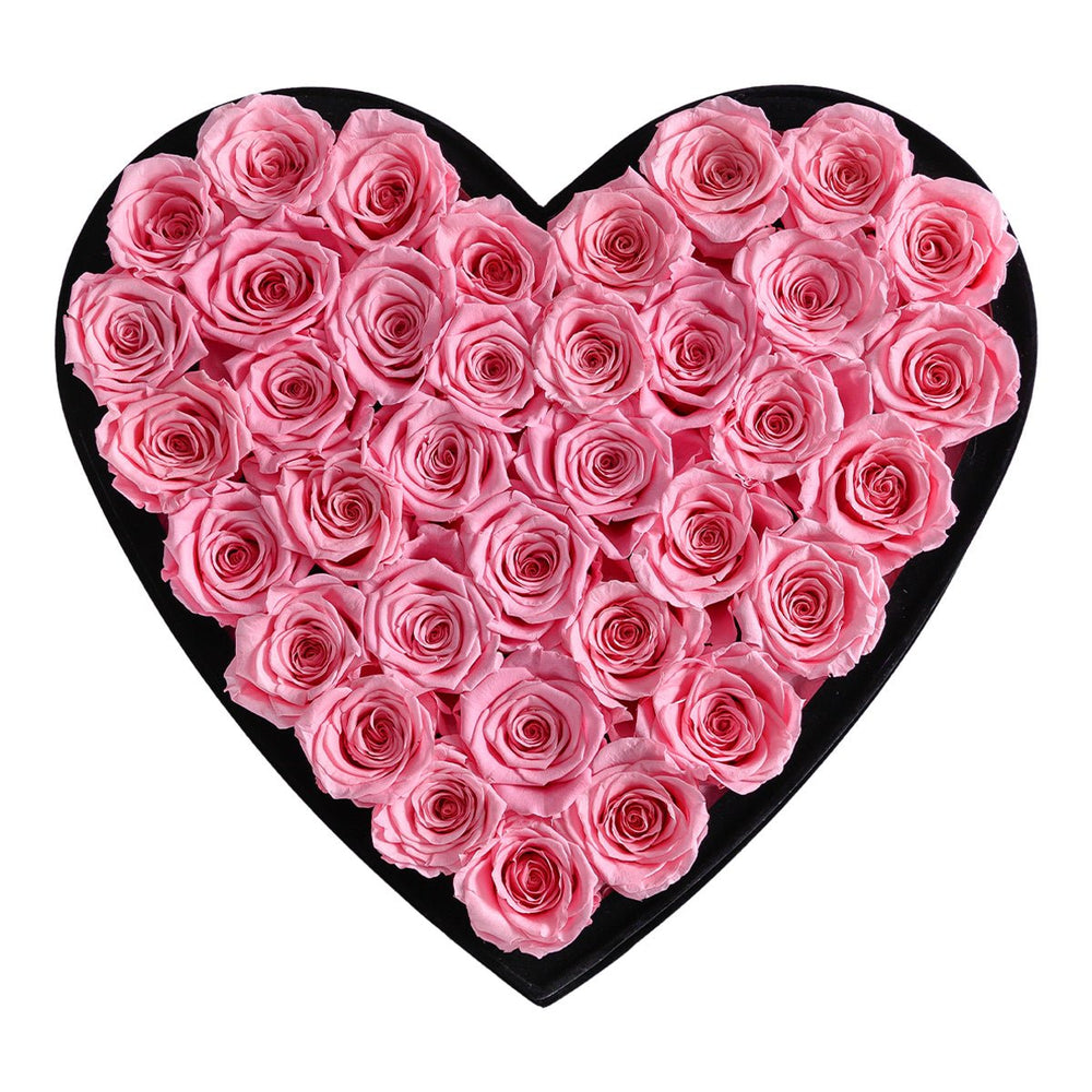 36 Pink Roses - Heart - Shaped Velvet Box - Rose Forever