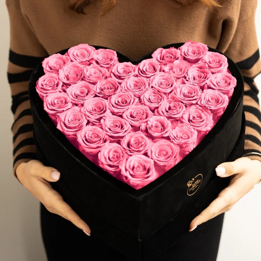 36 Pink Roses - Heart - Shaped Velvet Box - Rose Forever