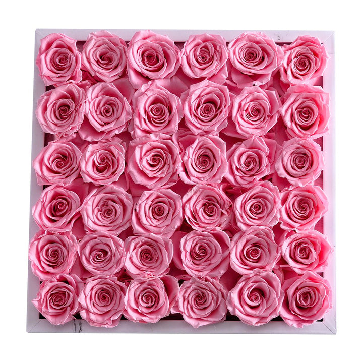 36 Pink Roses - White Marble Square Box - Rose Forever