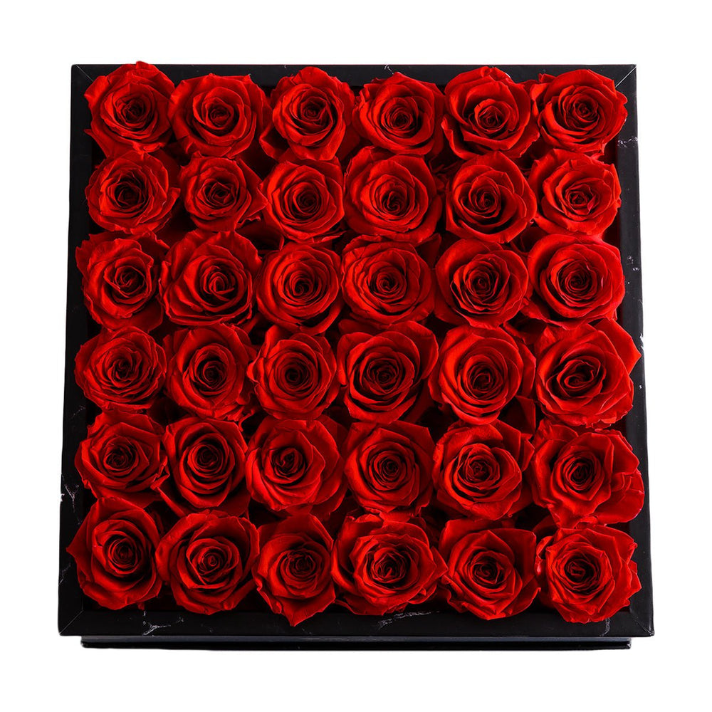 36 Red Roses - Black Square Marble Box - Rose Forever
