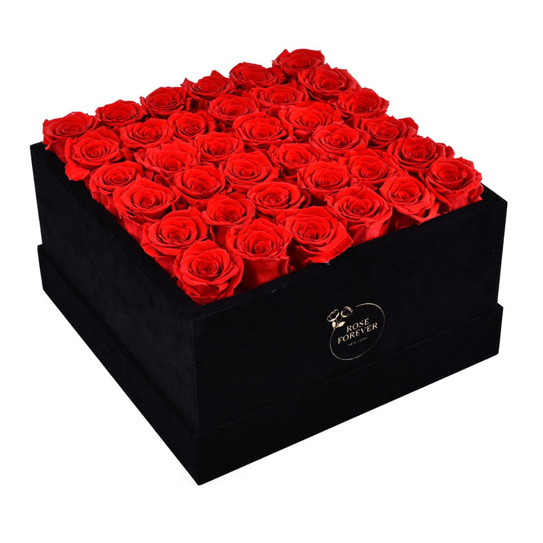 36 Red Roses - Black Square Velvet Box - Rose Forever