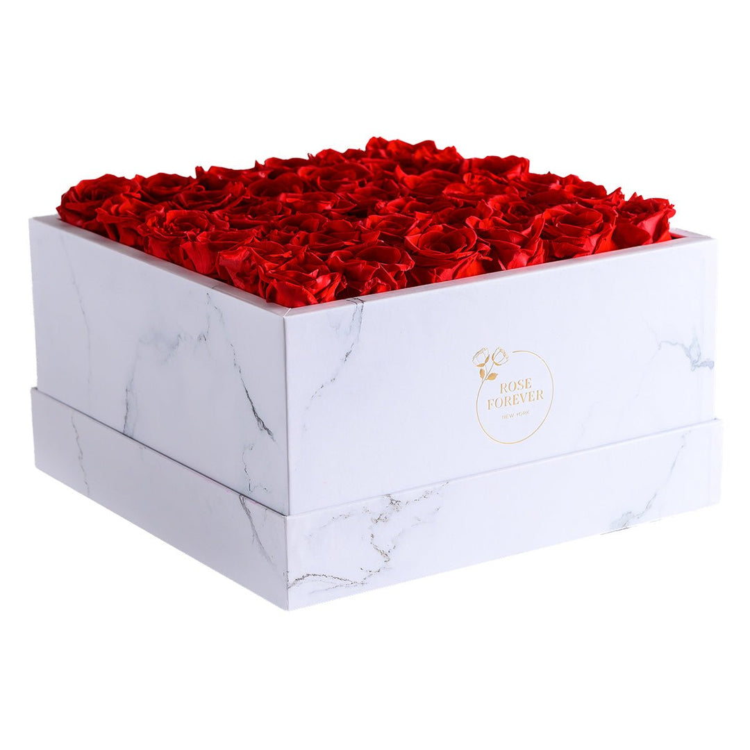 36 Red Roses - White Marble Square Box - Rose Forever