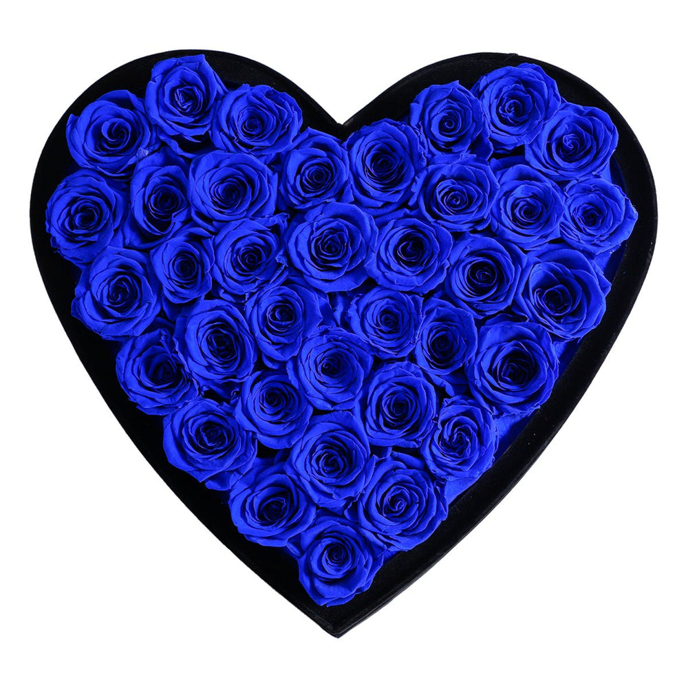 36 Royal Blue Roses - Heart Box - Rose Forever