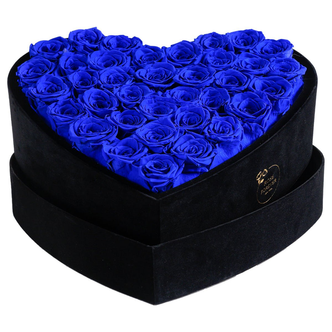 36 Royal Blue Roses - Heart Box - Rose Forever
