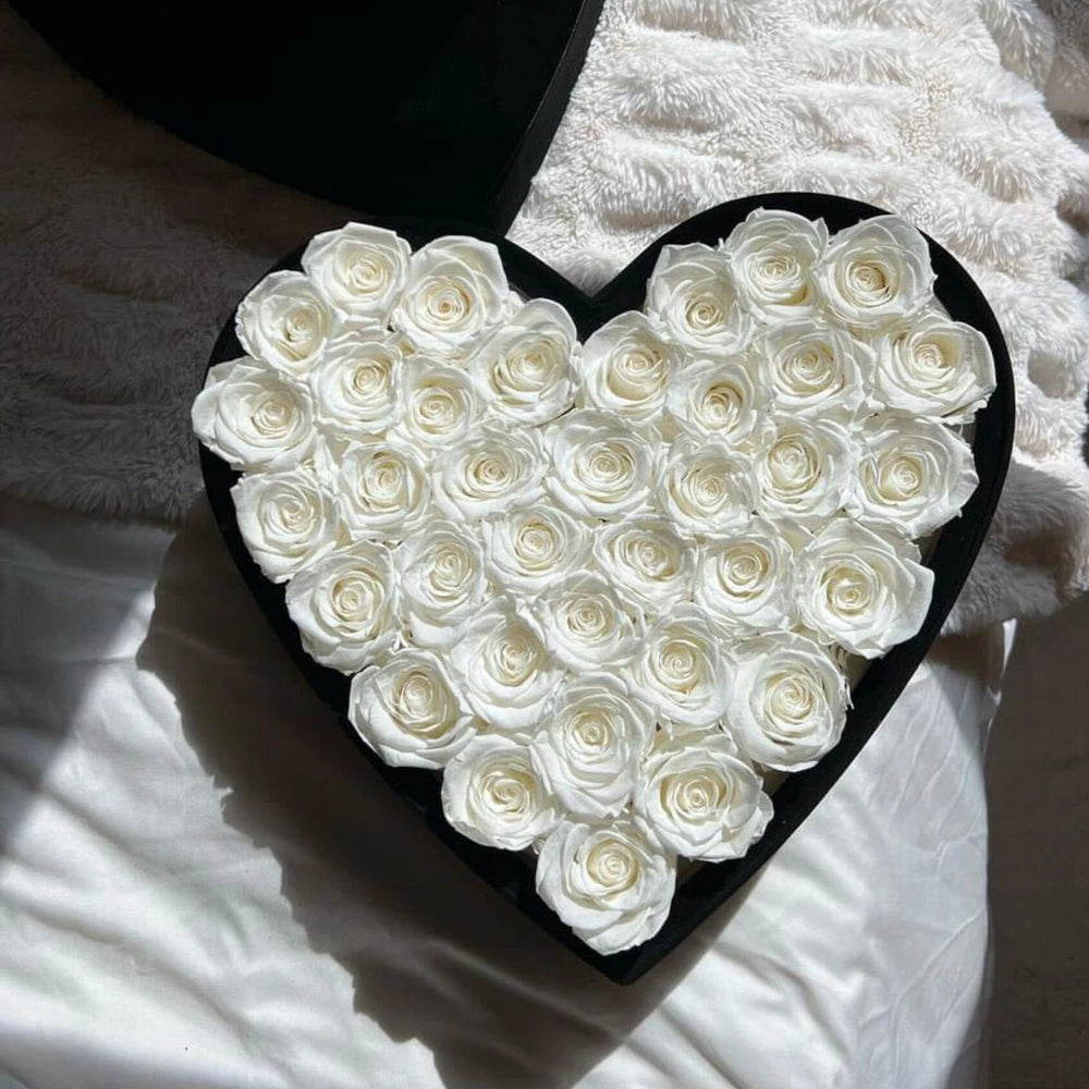 36 White Roses - Heart Box - Rose Forever