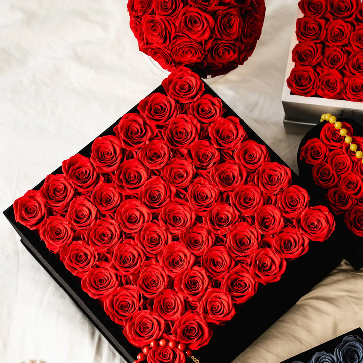 36 Red Roses - Black Square Velvet Box