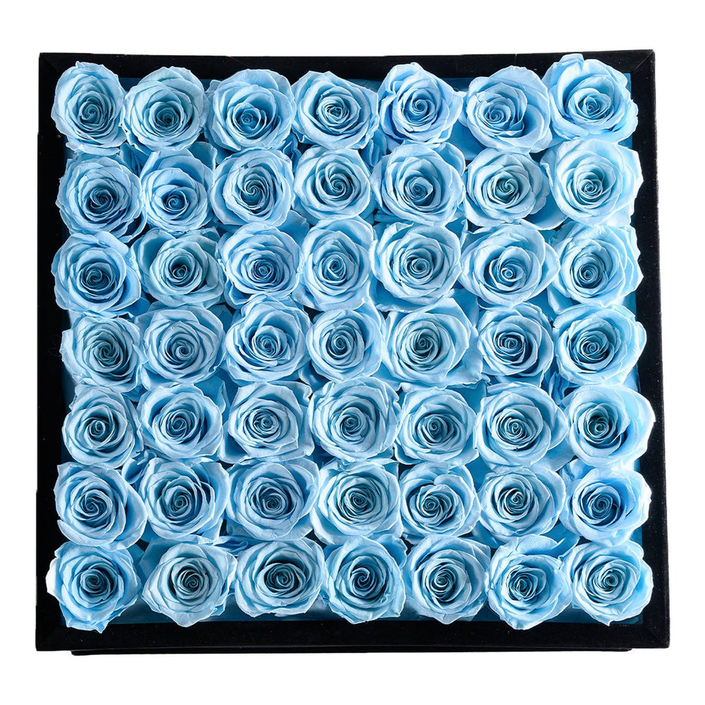 49 Blue Roses - Black Square Velvet Box - Rose Forever