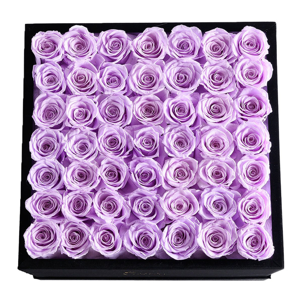 49 Lilac Roses - Square Velvet Box - Rose Forever