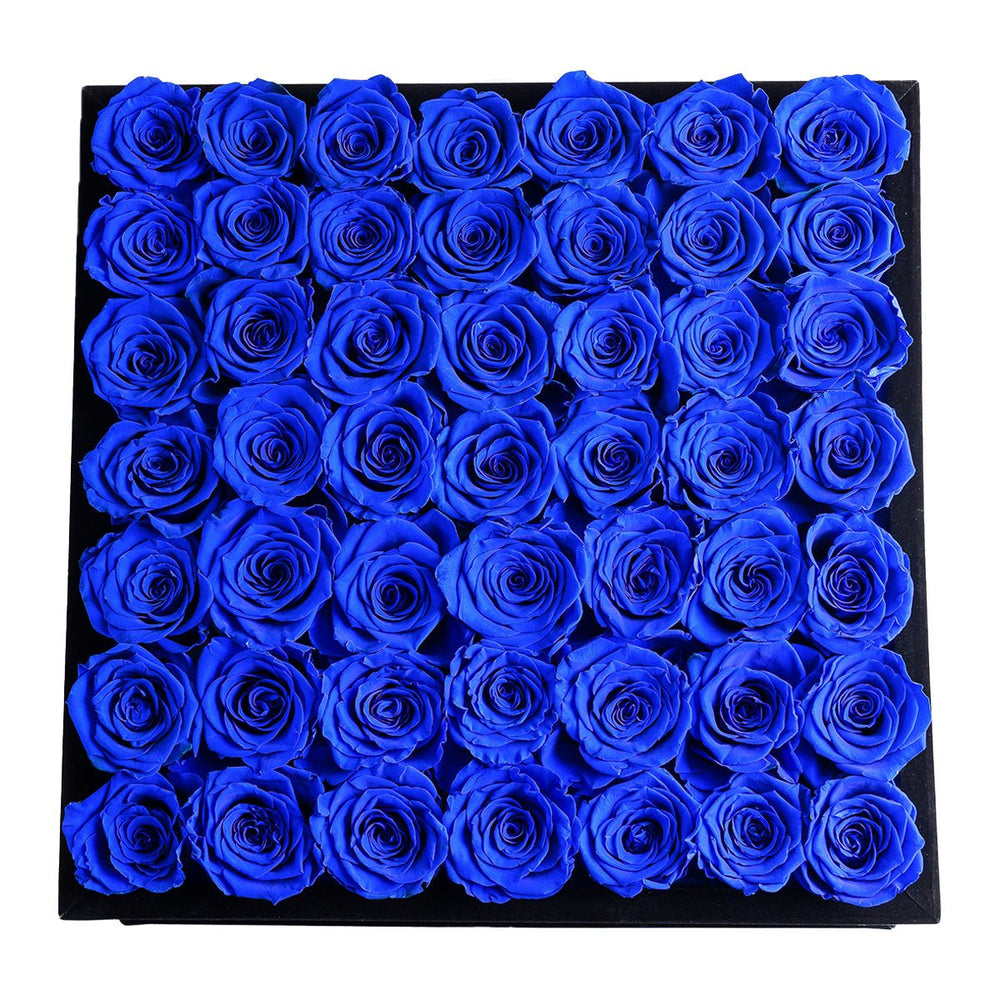 49 Royal Blue Roses - Square Velvet Box - Rose Forever